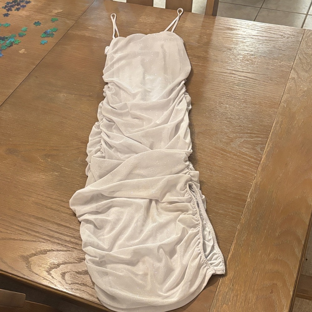 Chic White Ruched Maxi Dress